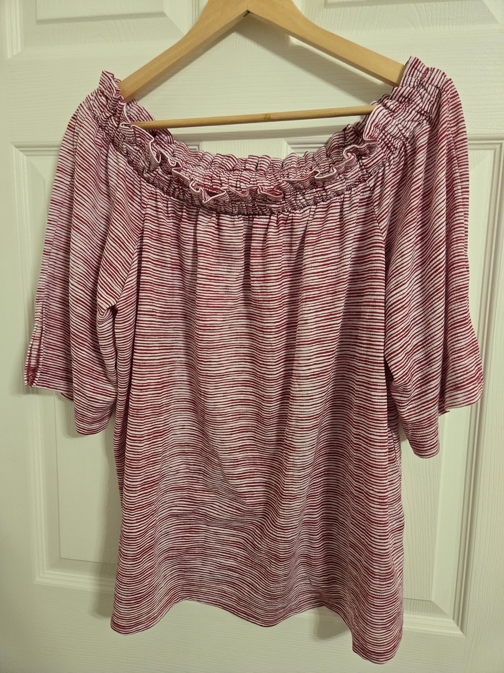 Elle Off-Shoulder Striped Tunic Top in Red and White Size XL